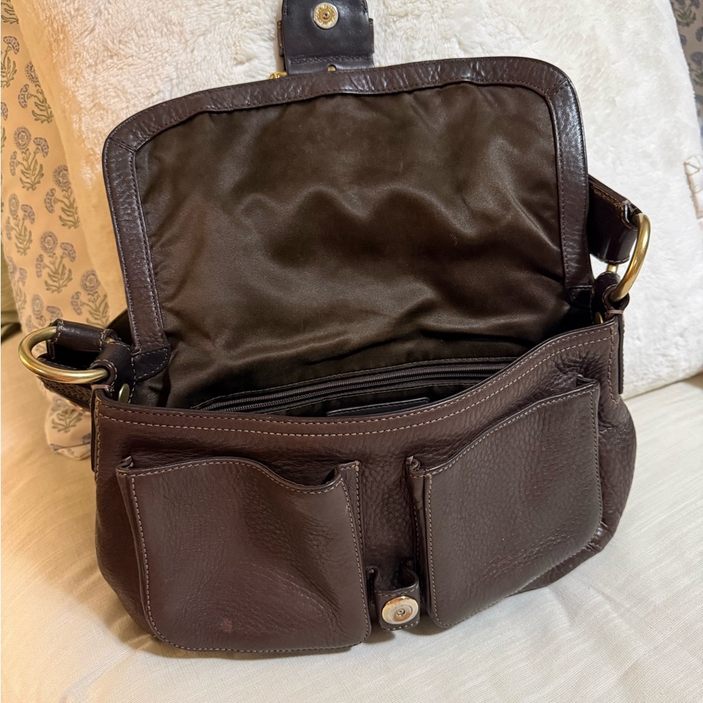Coach Dark Brown Leather Shoulder Bag with Gold Accents - Picture 2 of 6